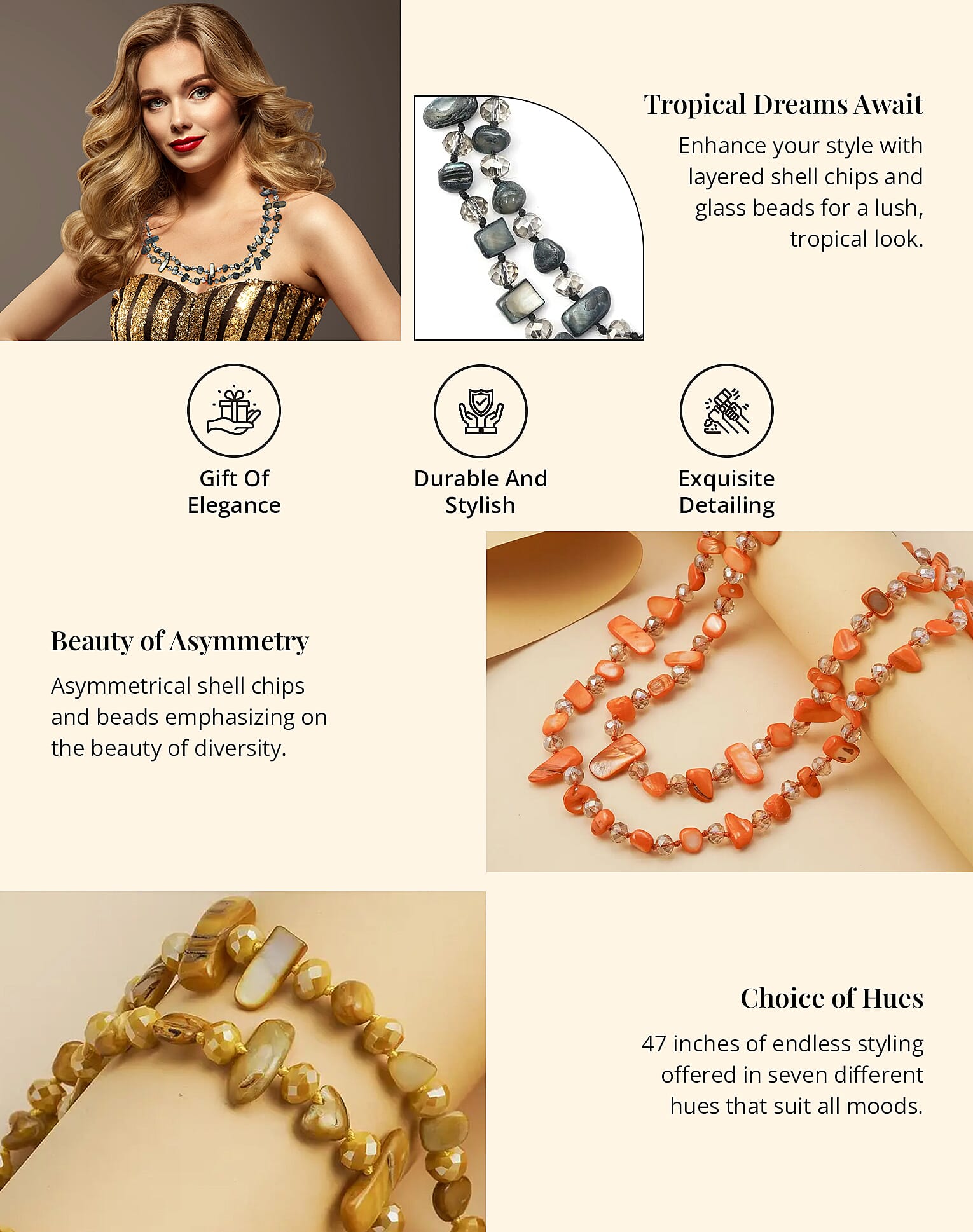 Shell Chips and Color Glass Beaded Necklace Banner