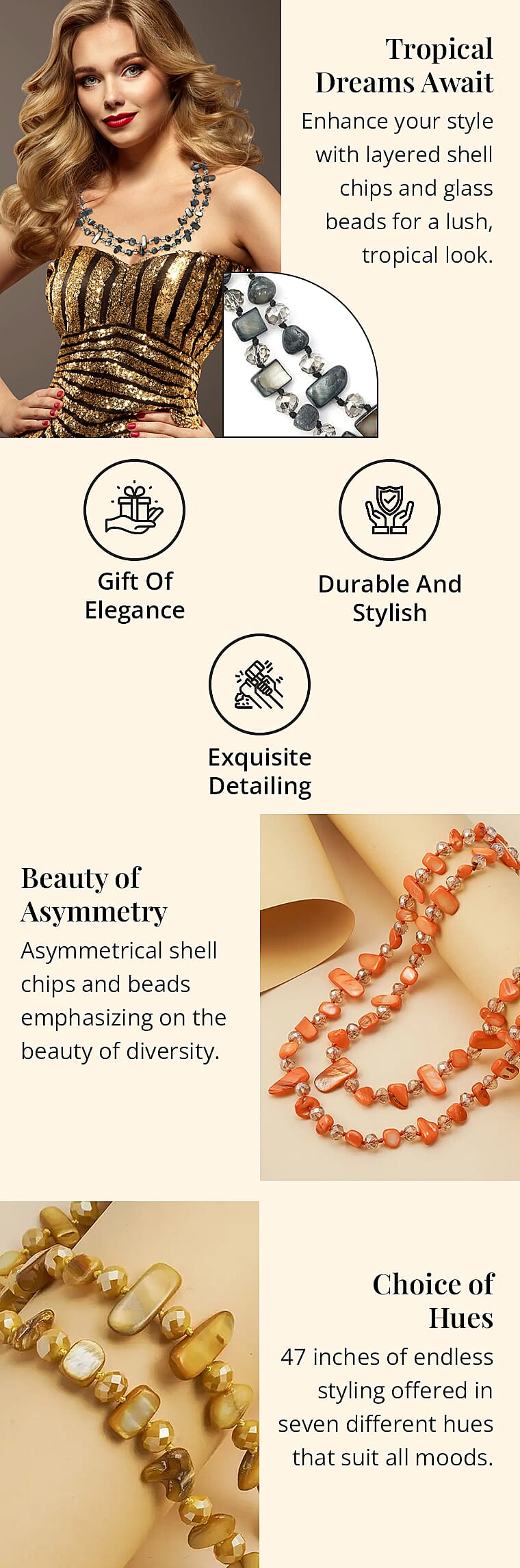 Shell Chips and Color Glass Beaded NecklaceBanner