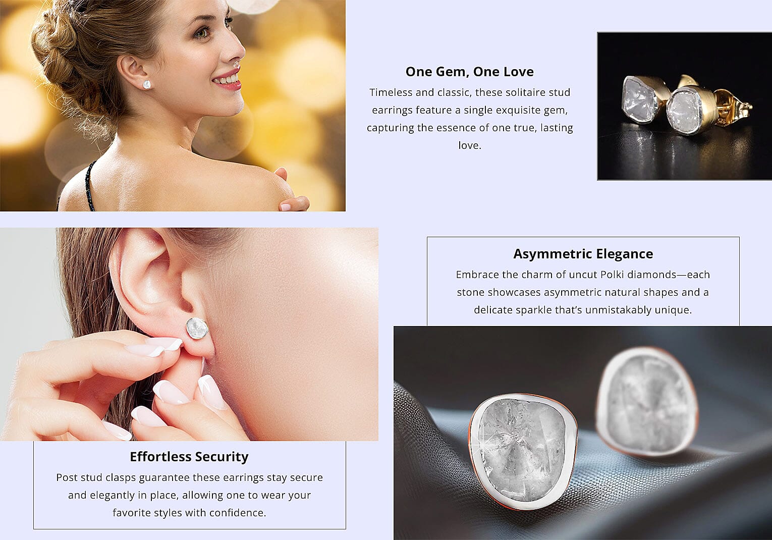 Uncut Polki Diamond Solitaire Stud Earrings in Sterling Silver Banner