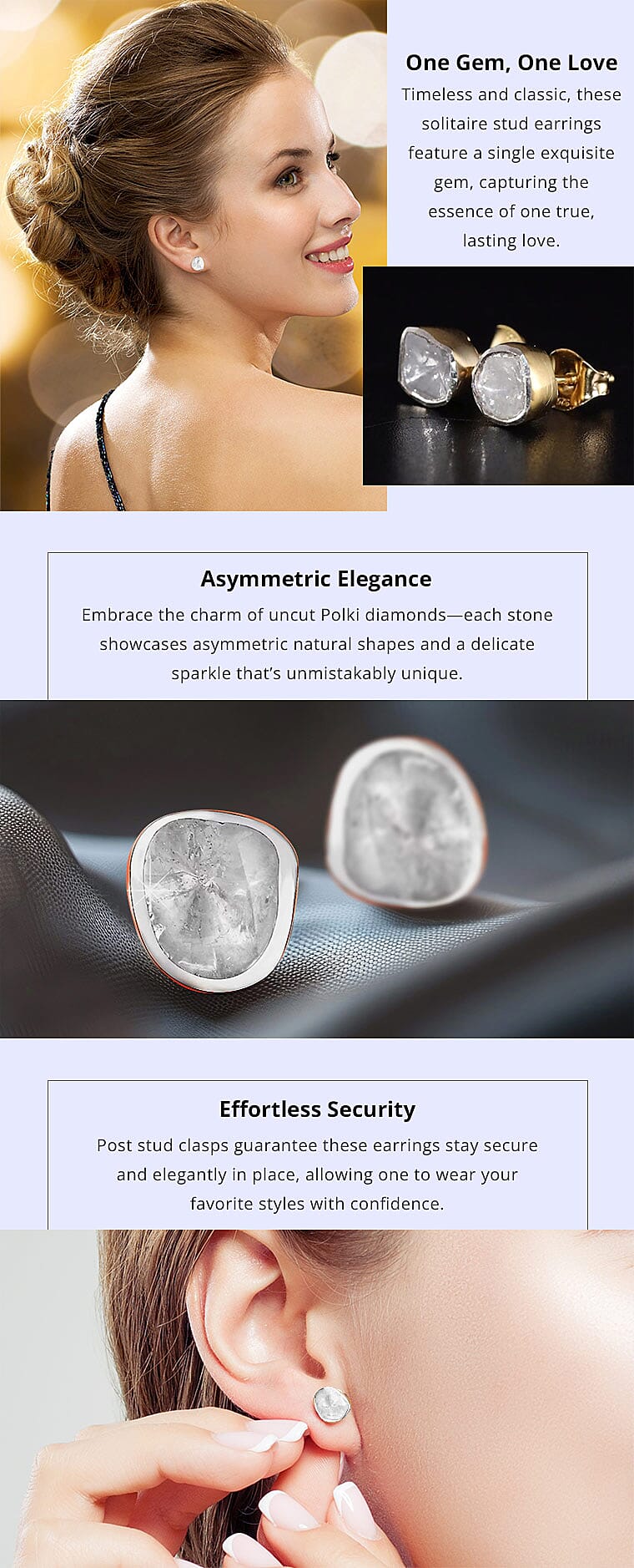 Uncut Polki Diamond Solitaire Stud Earrings in Sterling Silver Banner