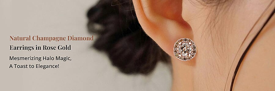 Natural Champagne Diamond Earrings in Rose Gold Banner