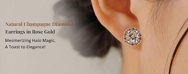 Natural Champagne Diamond Earrings in Rose Gold Banner