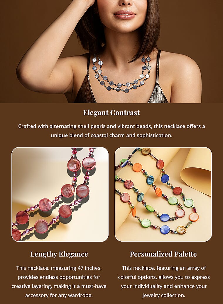 Shell Pearl Coin Glass Beaded Necklace 47 InchesBanner