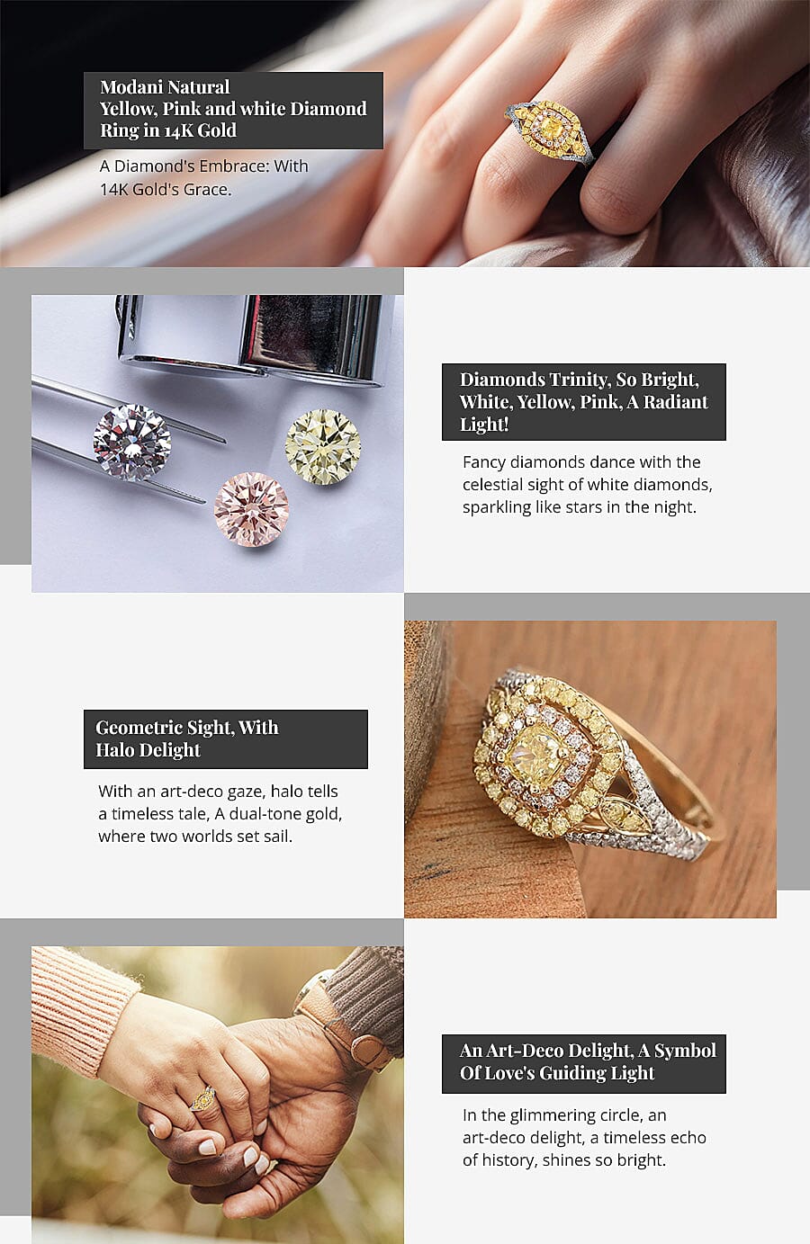 Modani Natural Yellow, Pink and white Diamond Ring Banner