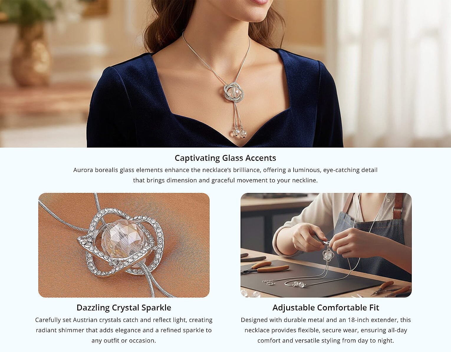 Austrian Crystal and White Aurora Borealis Glass Necklace Banner