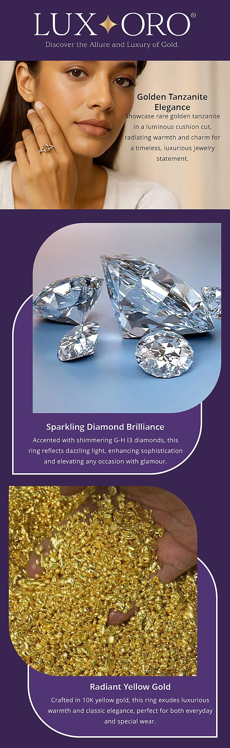 Luxoro 10K Yellow Gold Premium Golden Tanzanite and G-H I3 Diamond Ring 2.10 ctw Banner