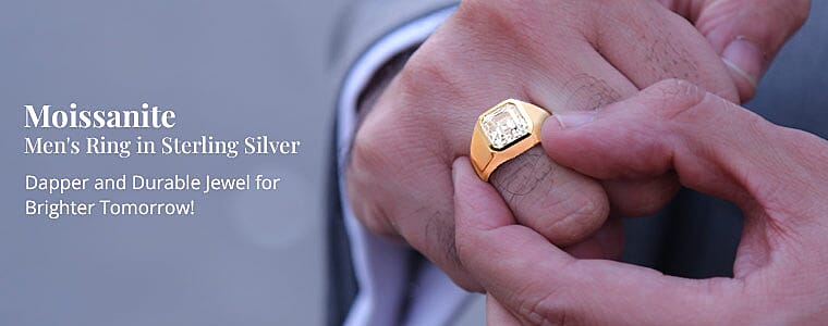 Moissanite Men's Ring in Sterling Silver Banner