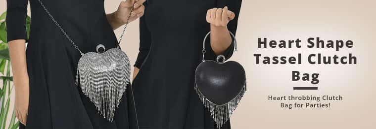 Women's Heart Shape Tassel Clutch Bag