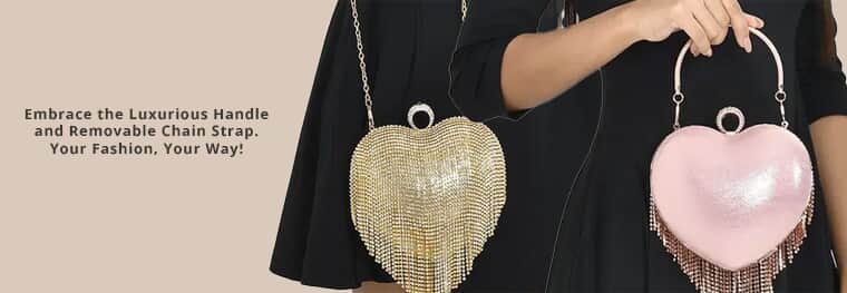 Rhinestone Clutch Heart Shape Luxury Tassel Evening Purse Bag Diamond  Wedding Party Handbag Sliver Gold Handle Evening Bag