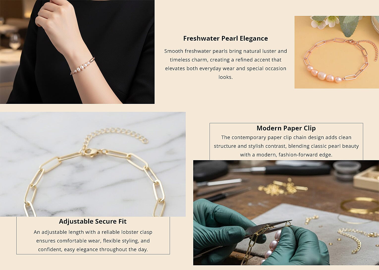 Peach Freshwater Pearl Paper Clip Chain Bracelet in Rosetone (8-10In) Banner