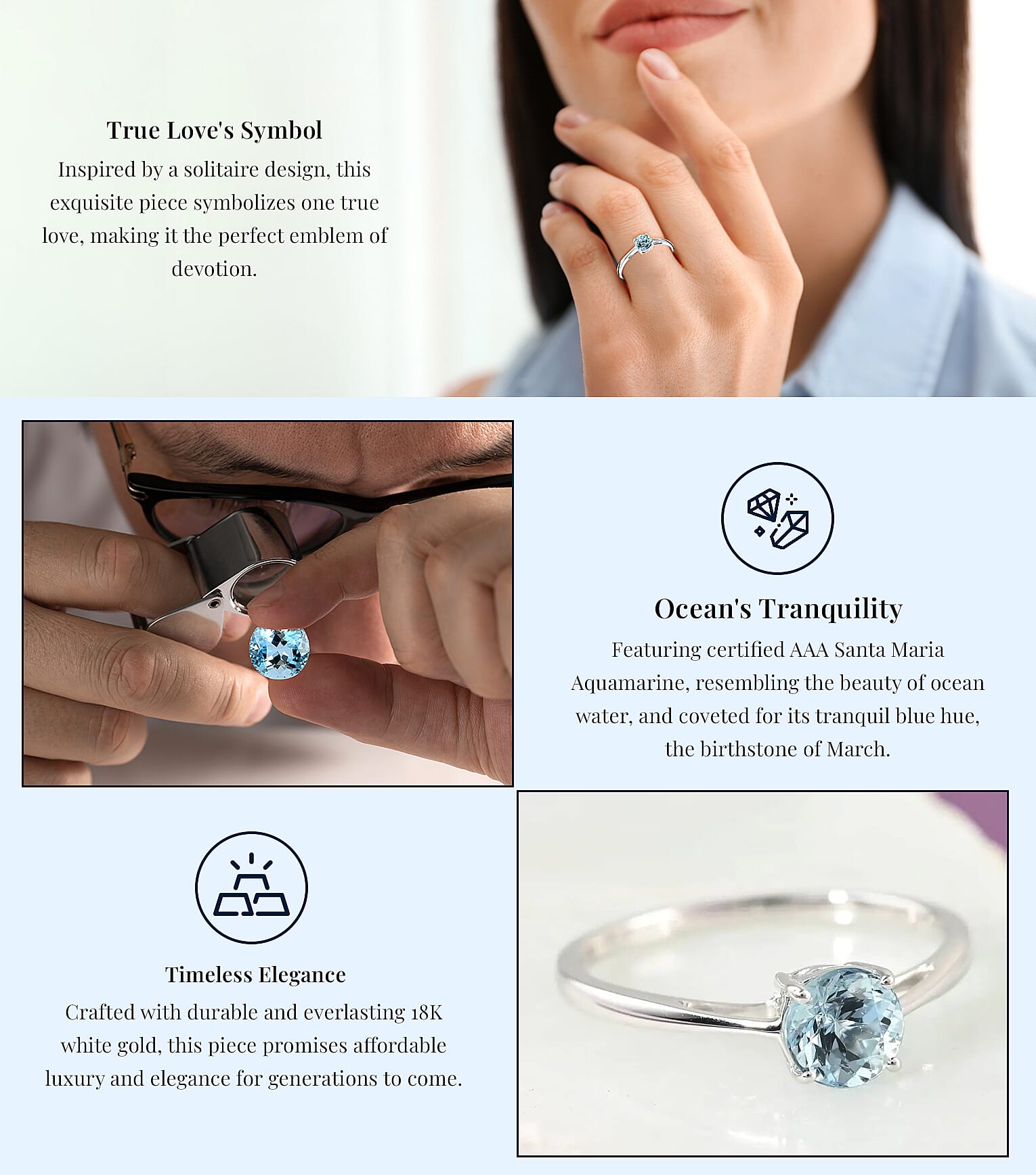 Iliana Certified and Appraised AAA Santa Maria Aquamarine Solitaire Ring in 18K White Gold Banner