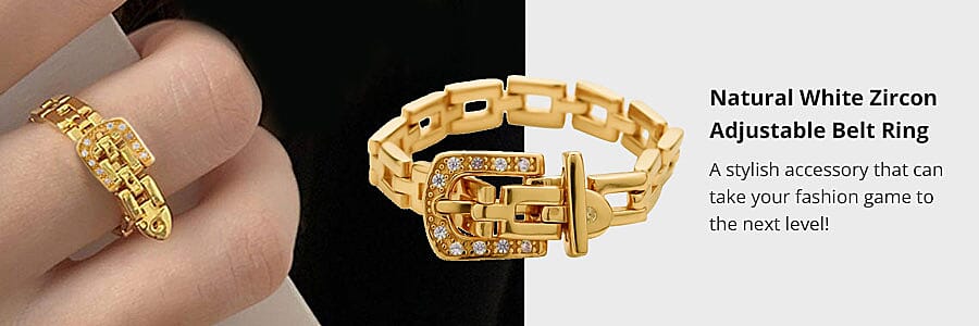 Natural White Zircon Adjustable Belt Ring Banner