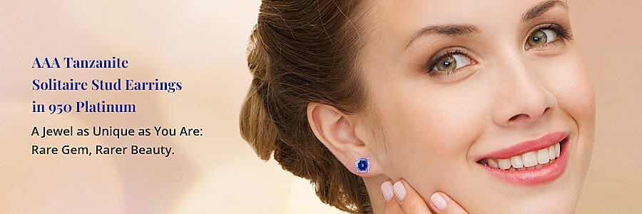 AAAA Tanzanite Solitaire Stud Earrings in 950 Platinum Banner