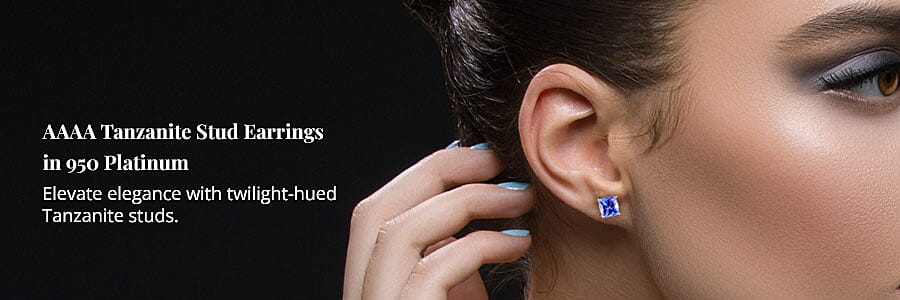 AAAA Tanzanite Stud Earrings in 950 Platinum Banner