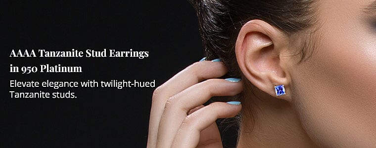 AAAA Tanzanite Stud Earrings in 950 Platinum Banner