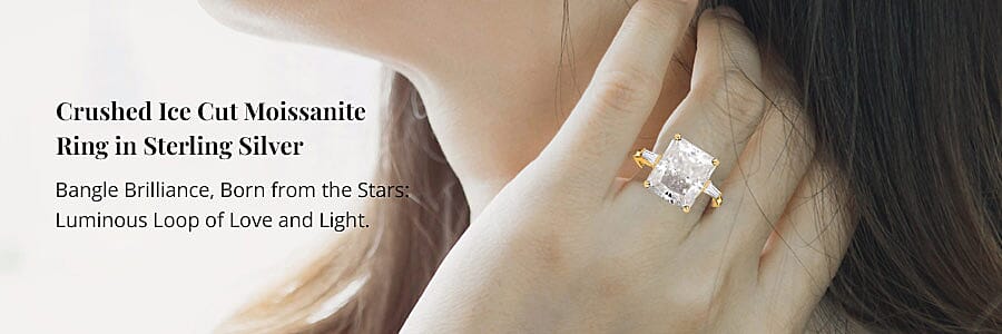 Crushed Ice Cut Moissanite Ring in Sterling Silver Banner
