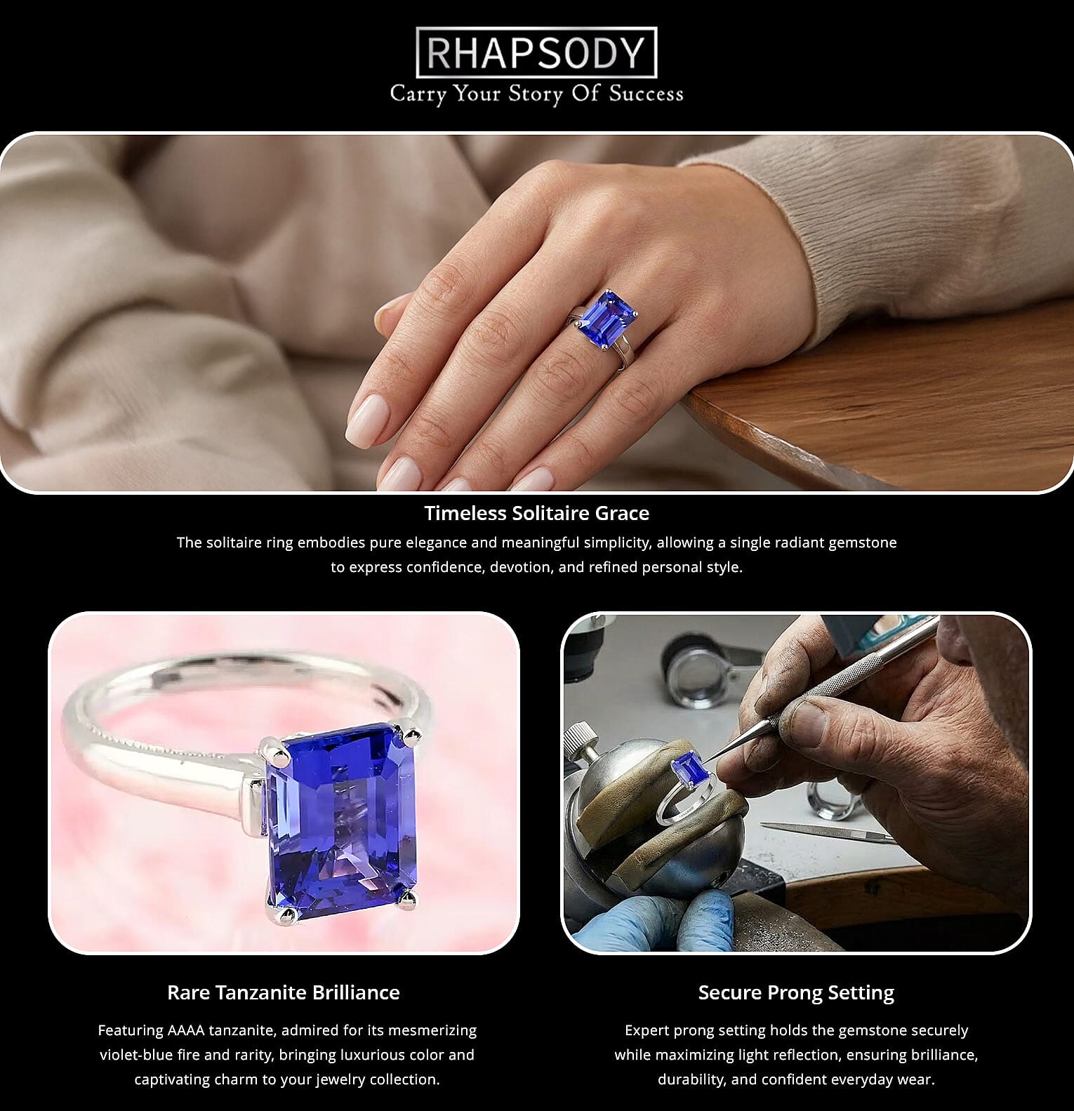 Certified Rhapsody 950 Platinum AAAA Tanzanite and E-F VS Diamond Ring 6 Grams 4.25 ctw Banner