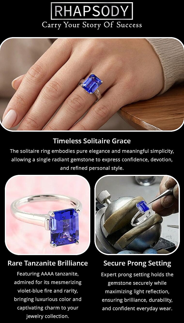 Certified Rhapsody 950 Platinum AAAA Tanzanite and E-F VS Diamond Ring 6 Grams 4.25 ctw Banner