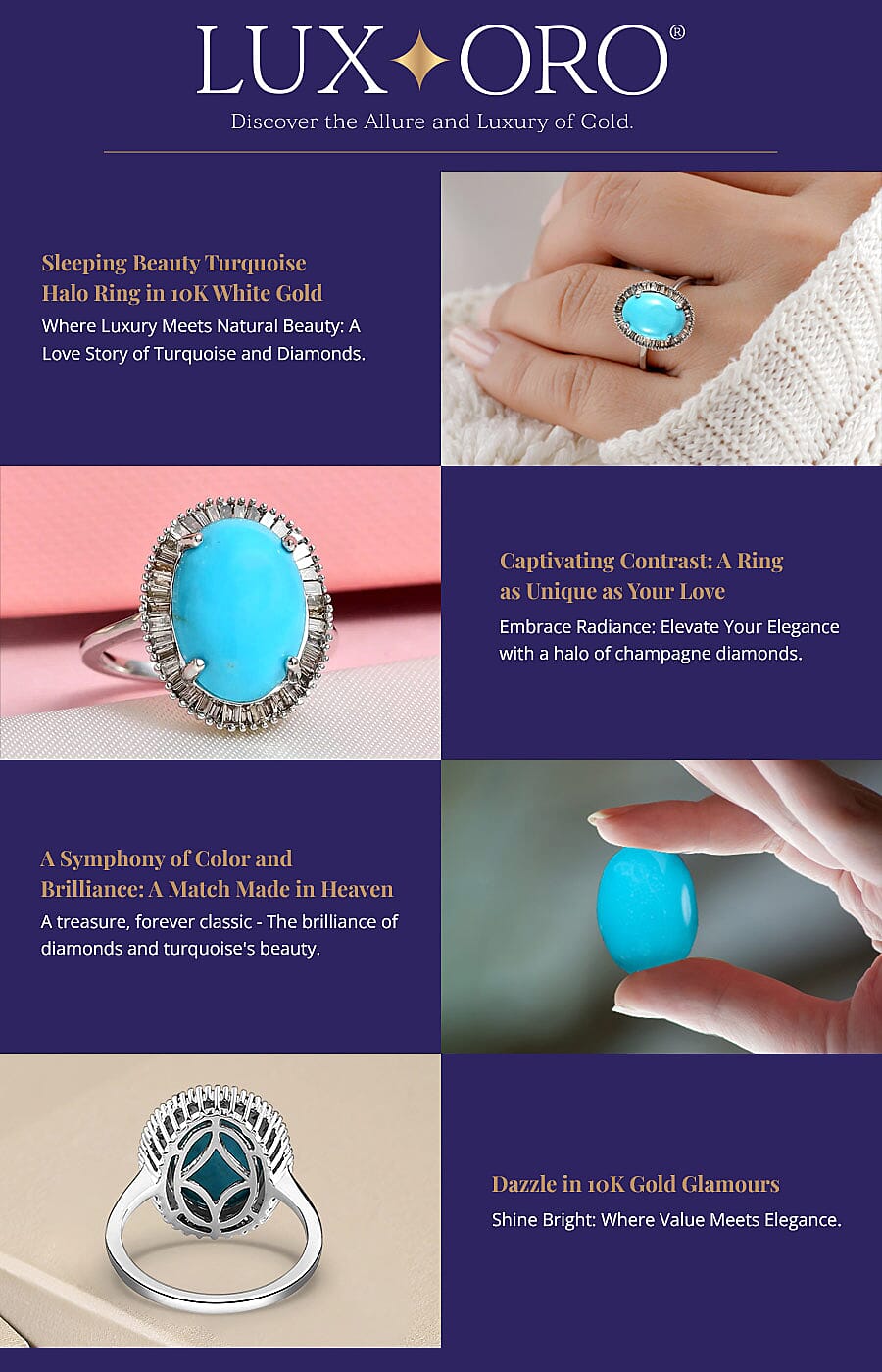 Luxoro Premium Sleeping Beauty Turquoise Halo Ring Banner