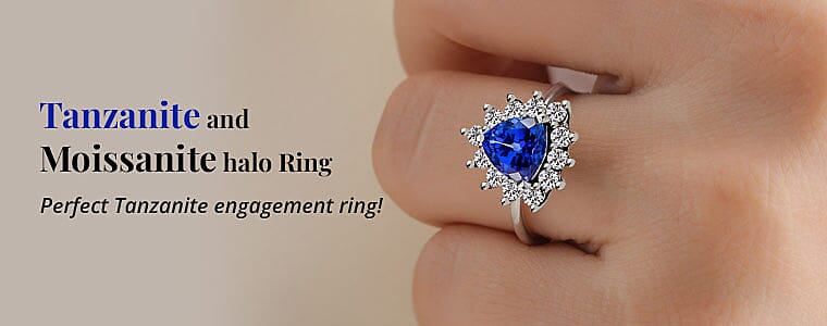 Tanzanite and Moissanite halo Ring Banner