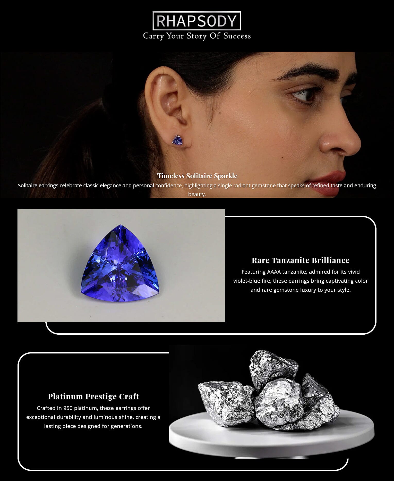 Rhapsody AAAA Tanzanite 2.70 ctw Solitaire Stud Earrings in 950 Platinum Banner