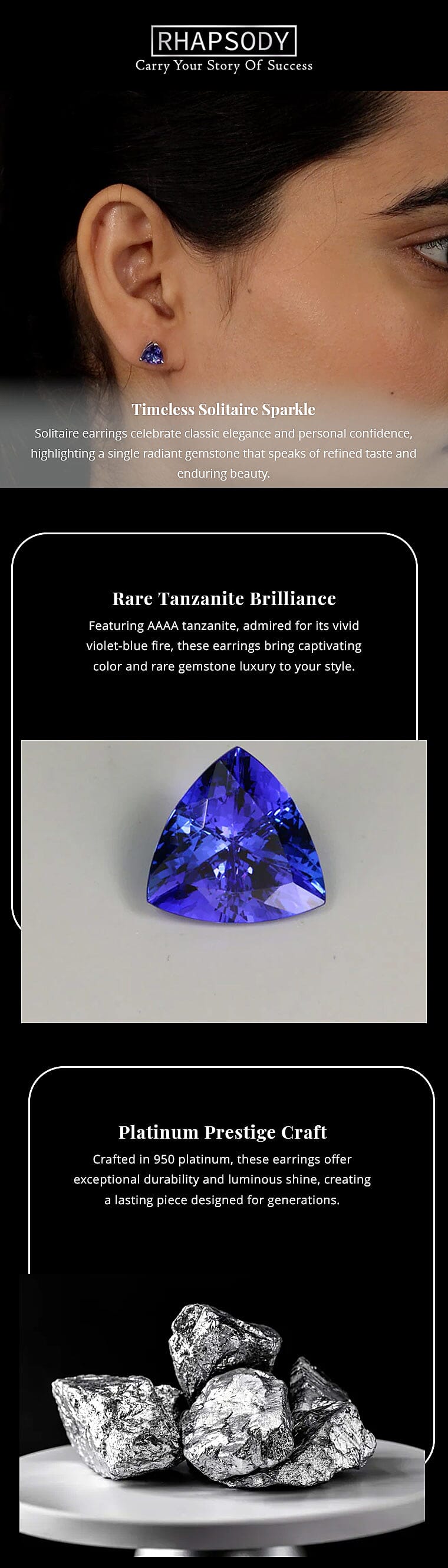 Rhapsody AAAA Tanzanite 2.70 ctw Solitaire Stud Earrings in 950 Platinum Banner