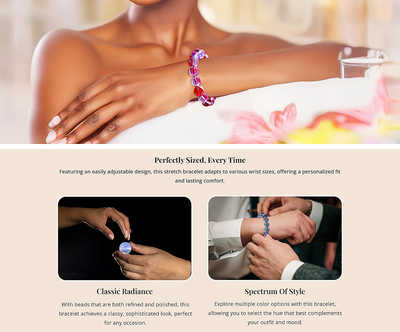 Simulated Color Glass Stretch Bracelet Banner