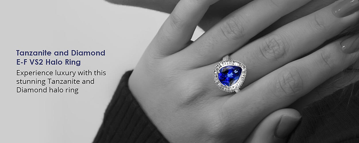 Tanzanite and Diamond E-F VS2 Halo Ring Banner