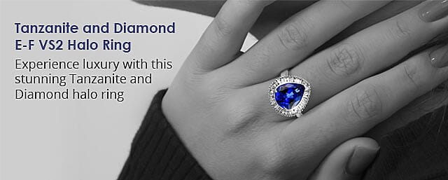 Tanzanite and Diamond E-F VS2 Halo Ring Banner