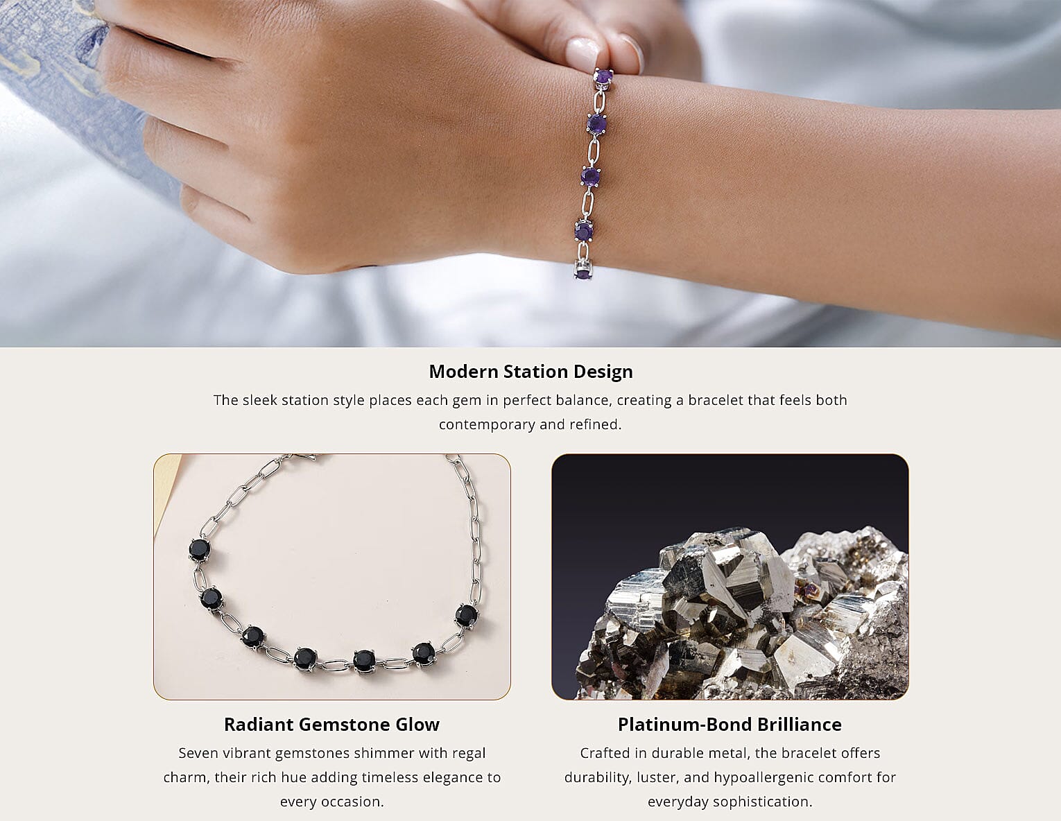 Karis Amethyst Station Bracelet in Platinum Bond (6.50 In) 3.15 ctw Banner