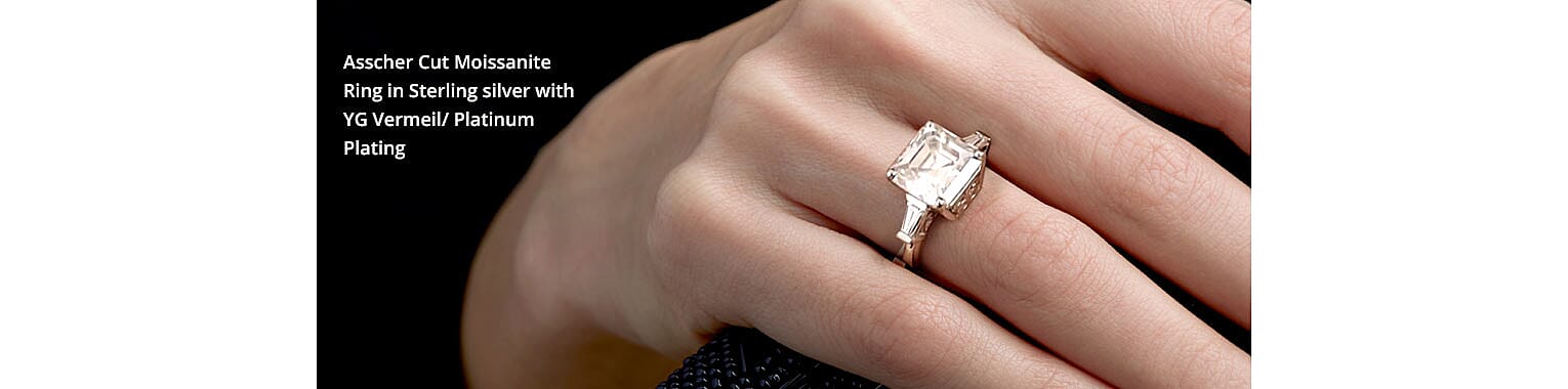Asscher Cut Moissanite Ring in Vermeil Yellow Gold Over Sterling Silver Banner