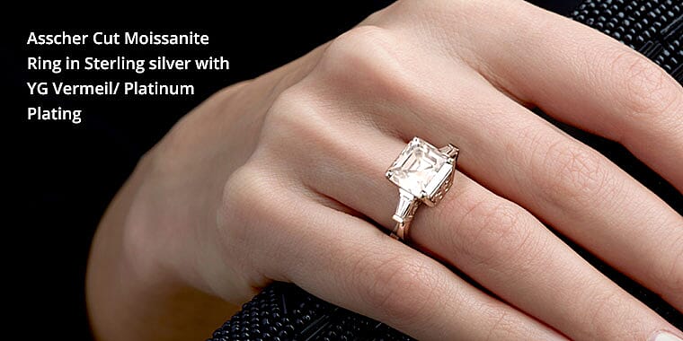 Asscher Cut Moissanite Ring in Vermeil Yellow Gold Over Sterling Silver Banner