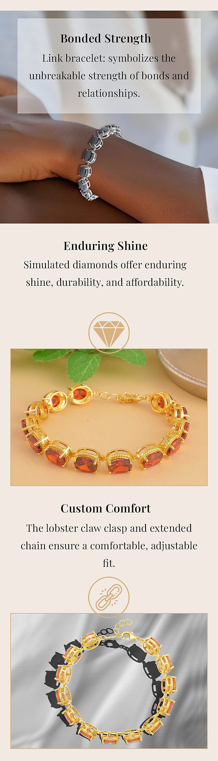 Simulated Diamond Link Bracelet in SilvertoneBanner