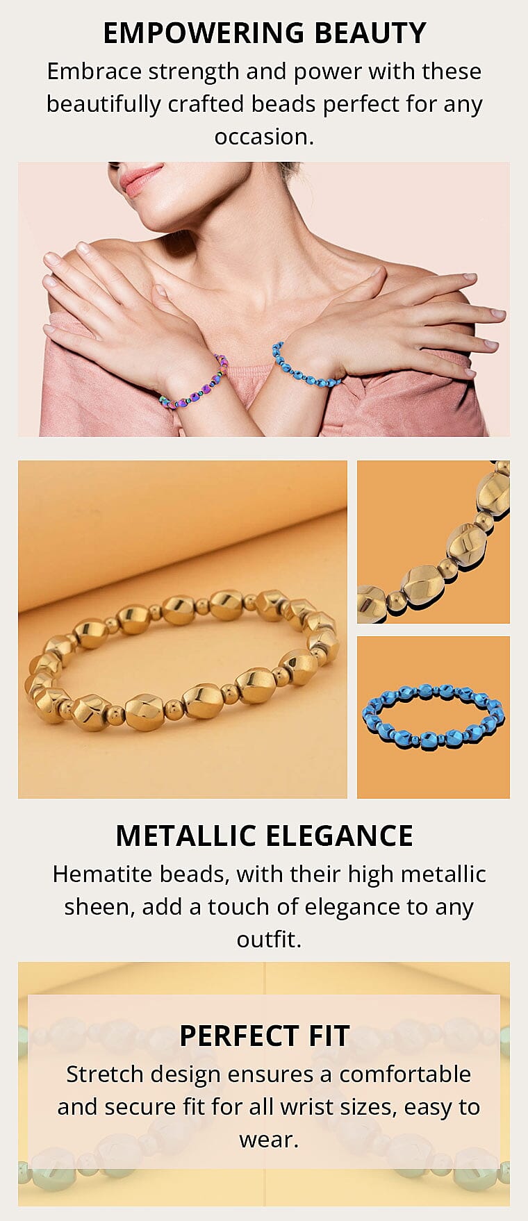 Blue Plated Hematite Beaded Stretch BraceletBanner