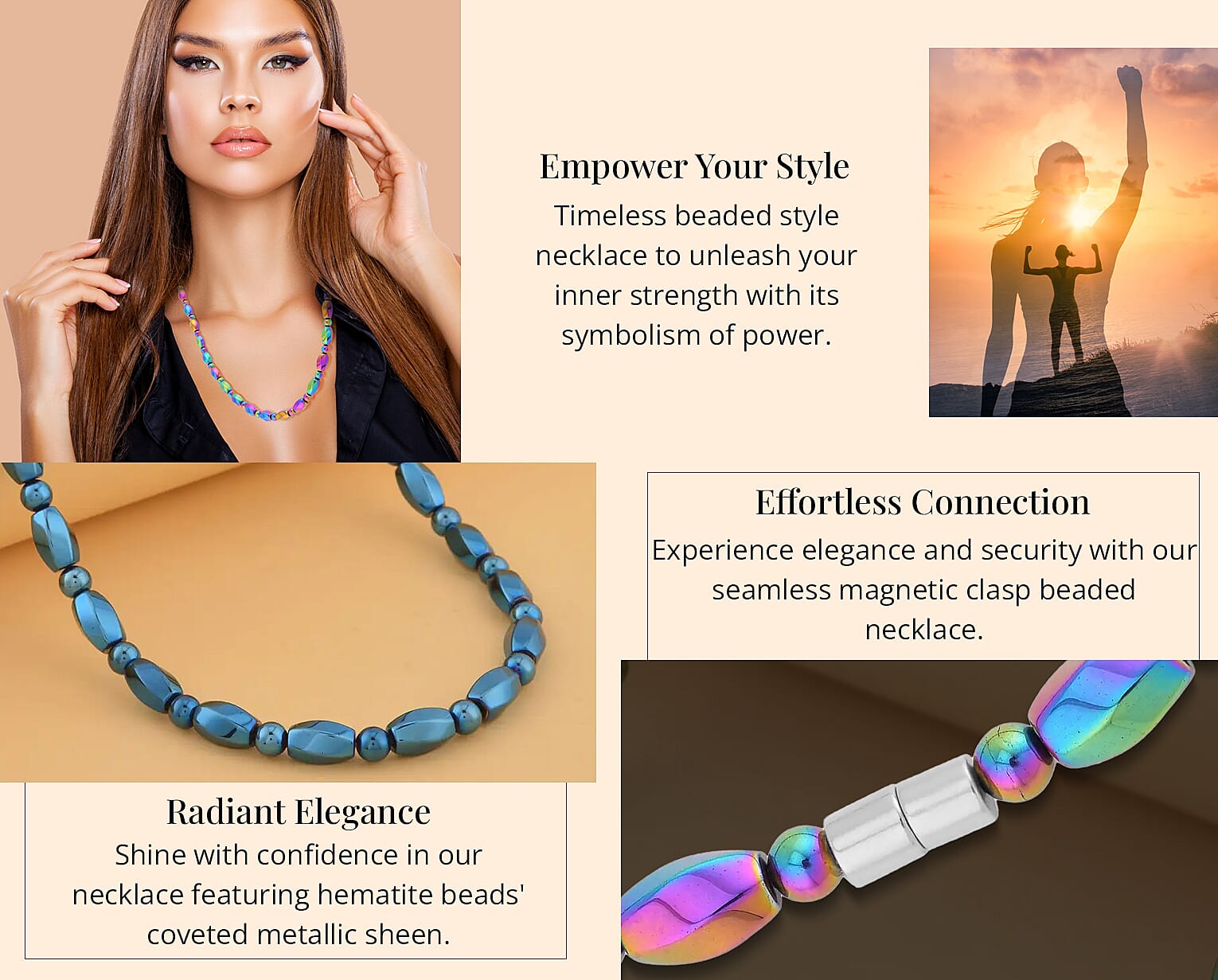 Magic Plated Hematite Beaded Necklace 20 Inches With Magnetic Clasp in Silvertone Banner