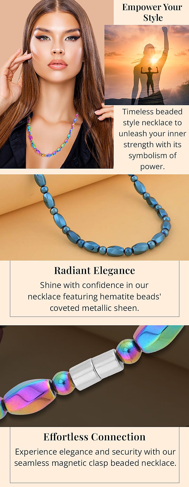 Magic Plated Hematite Beaded Necklace 20 Inches With Magnetic Clasp in SilvertoneBanner