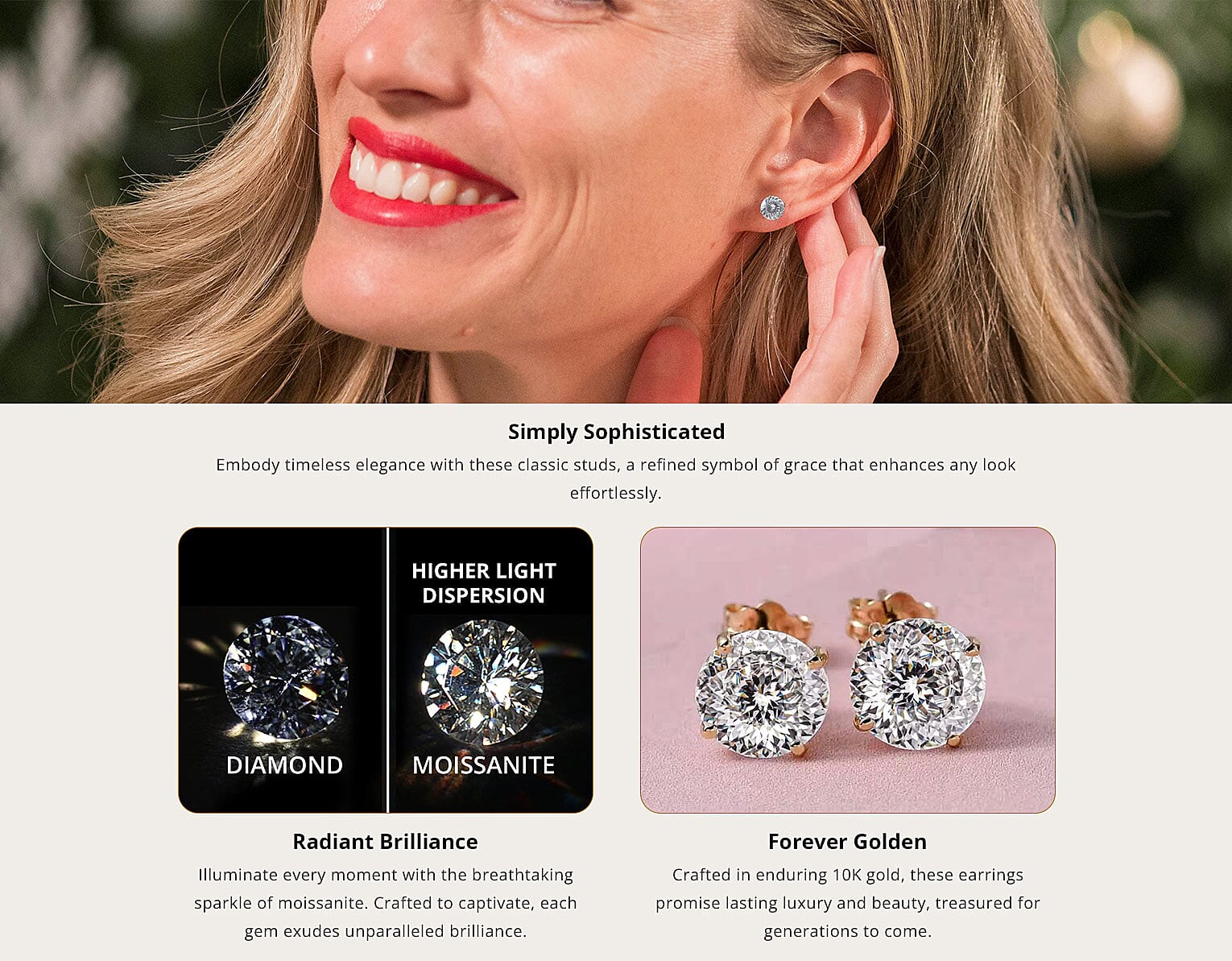 Moissanite Solitaire Studs Earrings in 10K Gold Banner