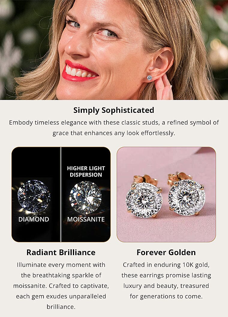 Moissanite Solitaire Studs Earrings in 10K Gold Banner