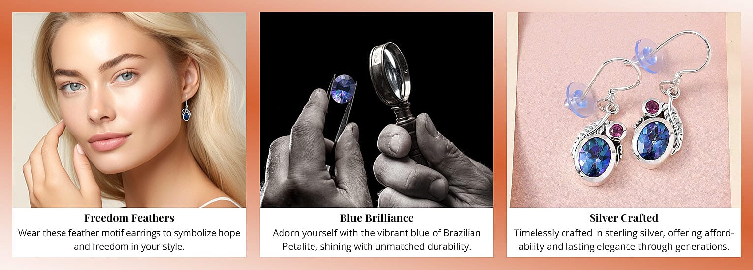 Artisan Crafted Brazilian Blue Petalite and Orissa Rhodolite Garnet Earrings in Sterling Silver Banner