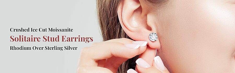 Crushed Ice Cut Moissanite Solitaire Stud Earrings Banner