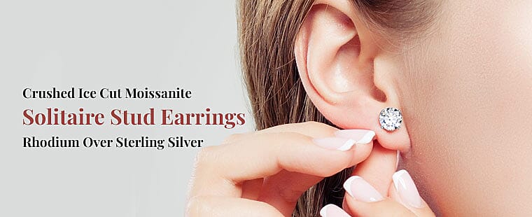 Crushed Ice Cut Moissanite Solitaire Stud Earrings Banner