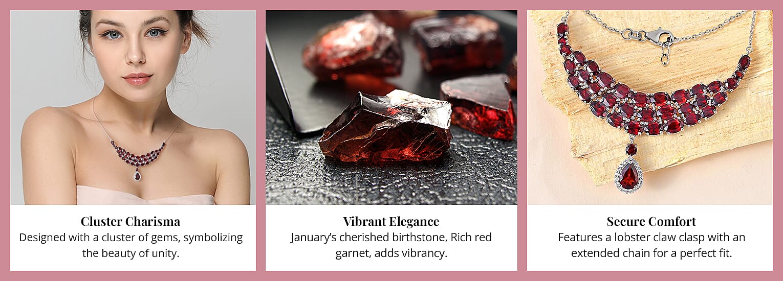 Mozambique Garnet and White Zircon Necklace in Platinum Over Sterling Silver Banner