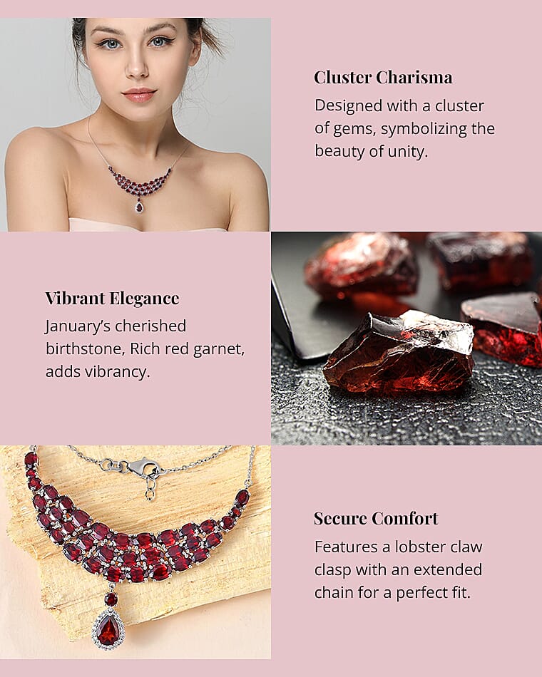 Mozambique Garnet and White Zircon Necklace in Platinum Over Sterling Silver Banner