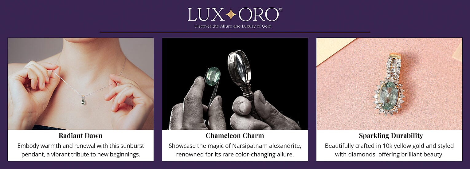 Luxoro 10K Yellow Gold AAA Narsipatnam Alexandrite and Diamond Pendant Banner
