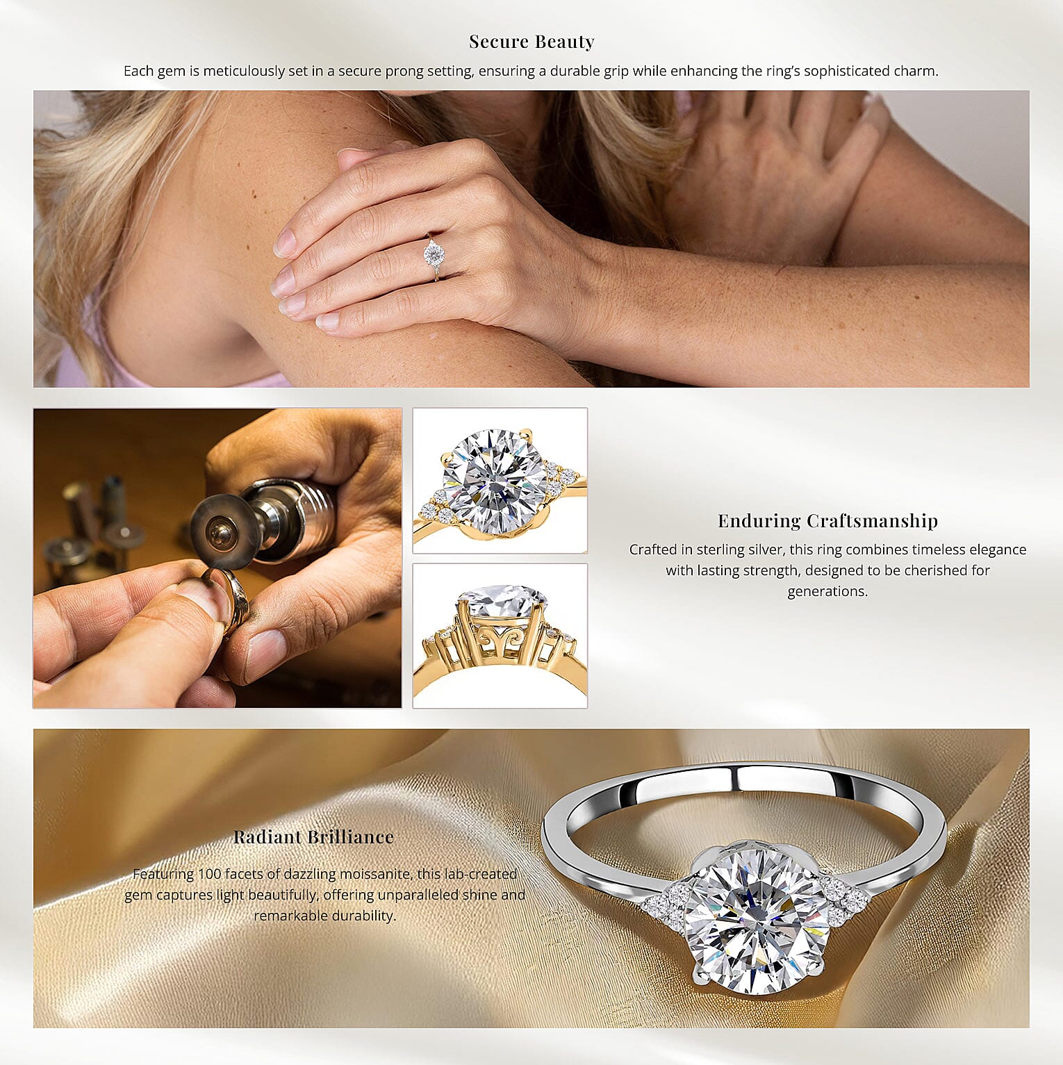 Moissanite Ring in Platinum Over Sterling Silver Banner