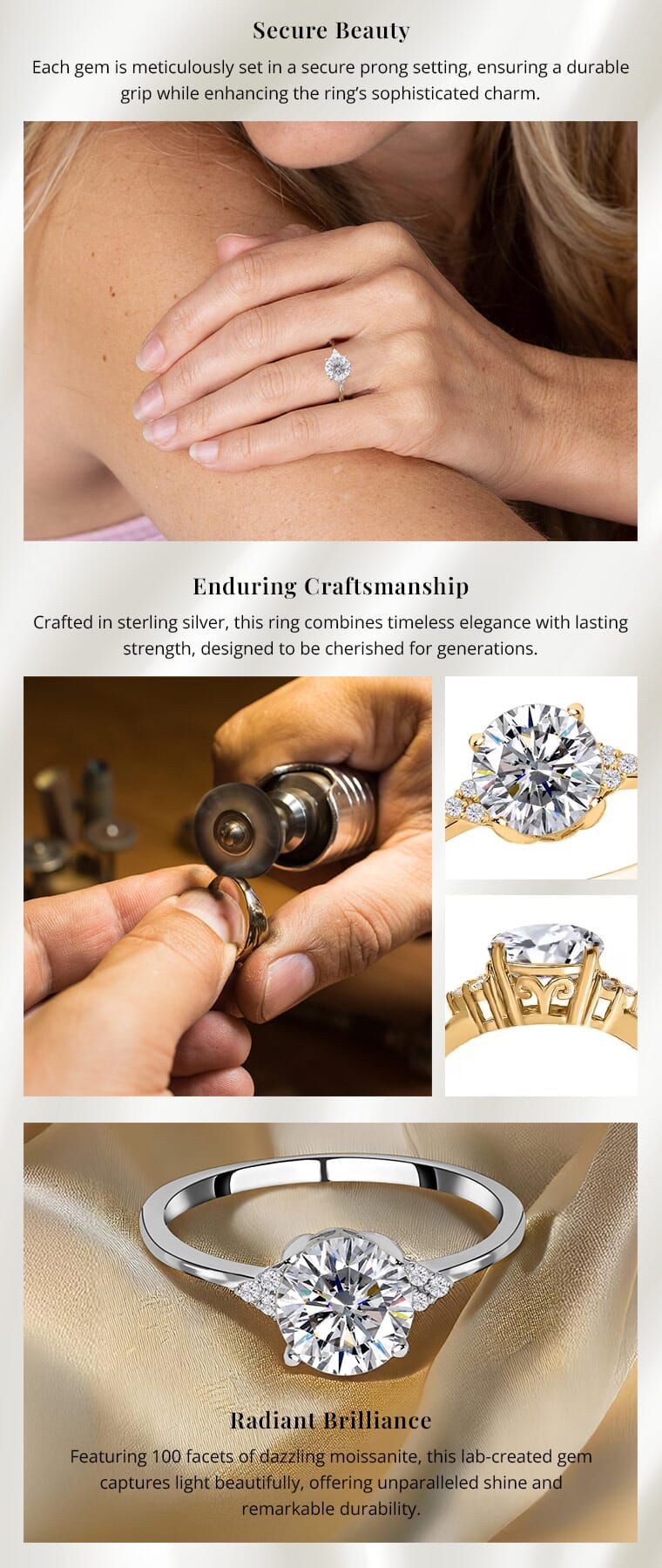 Buy 100 Facets Moissanite 1.85 ctw Ring in Vermeil YG Over