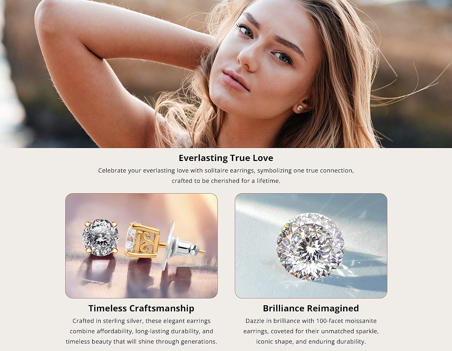 100 Facet Moissanite Solitaire Stud Earrings, Vermeil Yellow Gold Over Sterling Banner