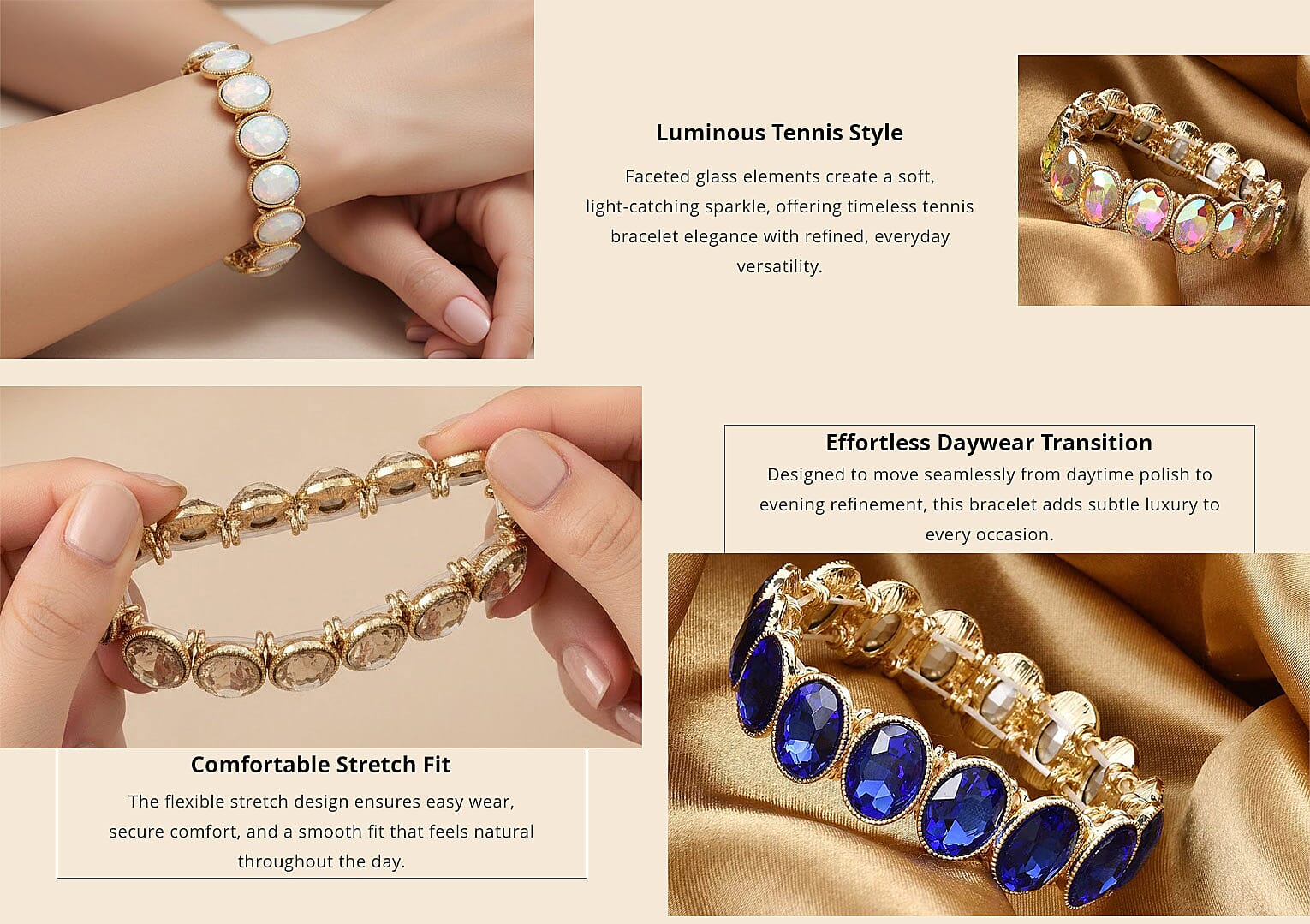 White Aurora Borealis Glass Tennis Bracelet in Goldtone (6.50-7.0In) Banner