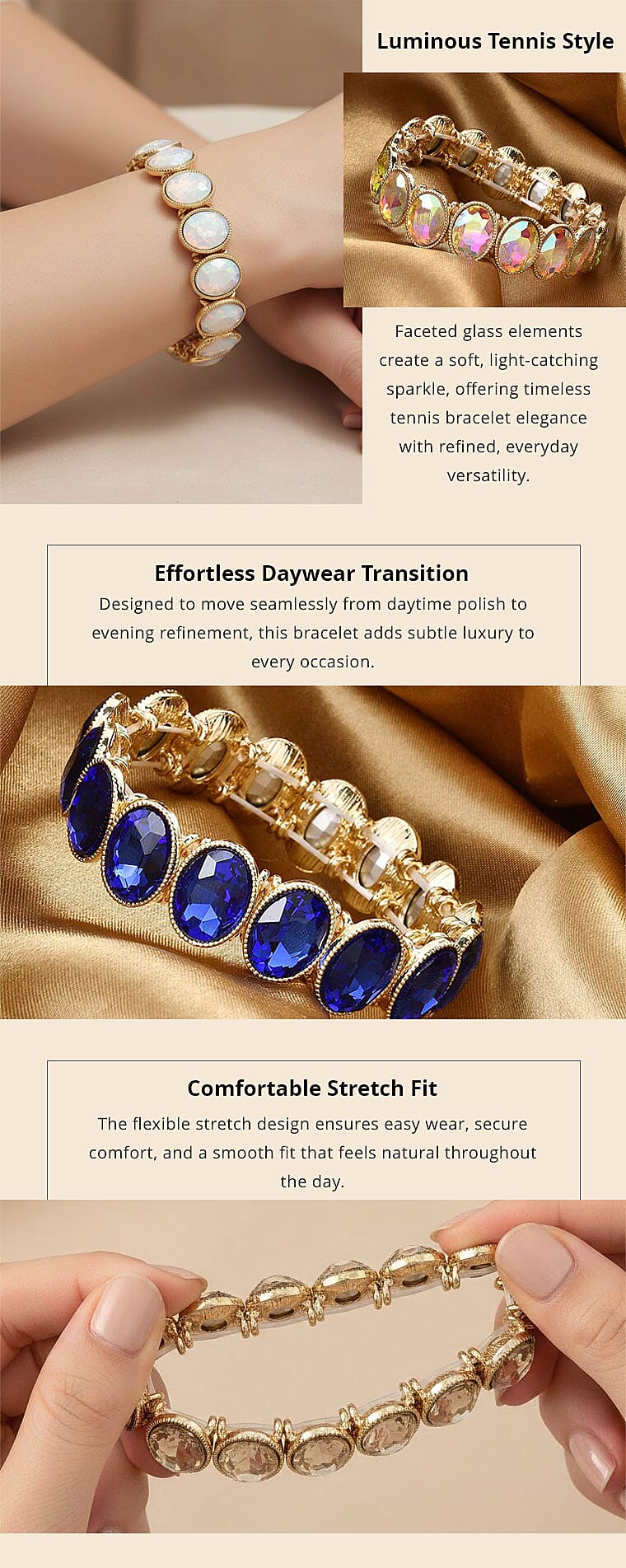 White Aurora Borealis Glass Tennis Bracelet in Goldtone (6.50-7.0In) Banner