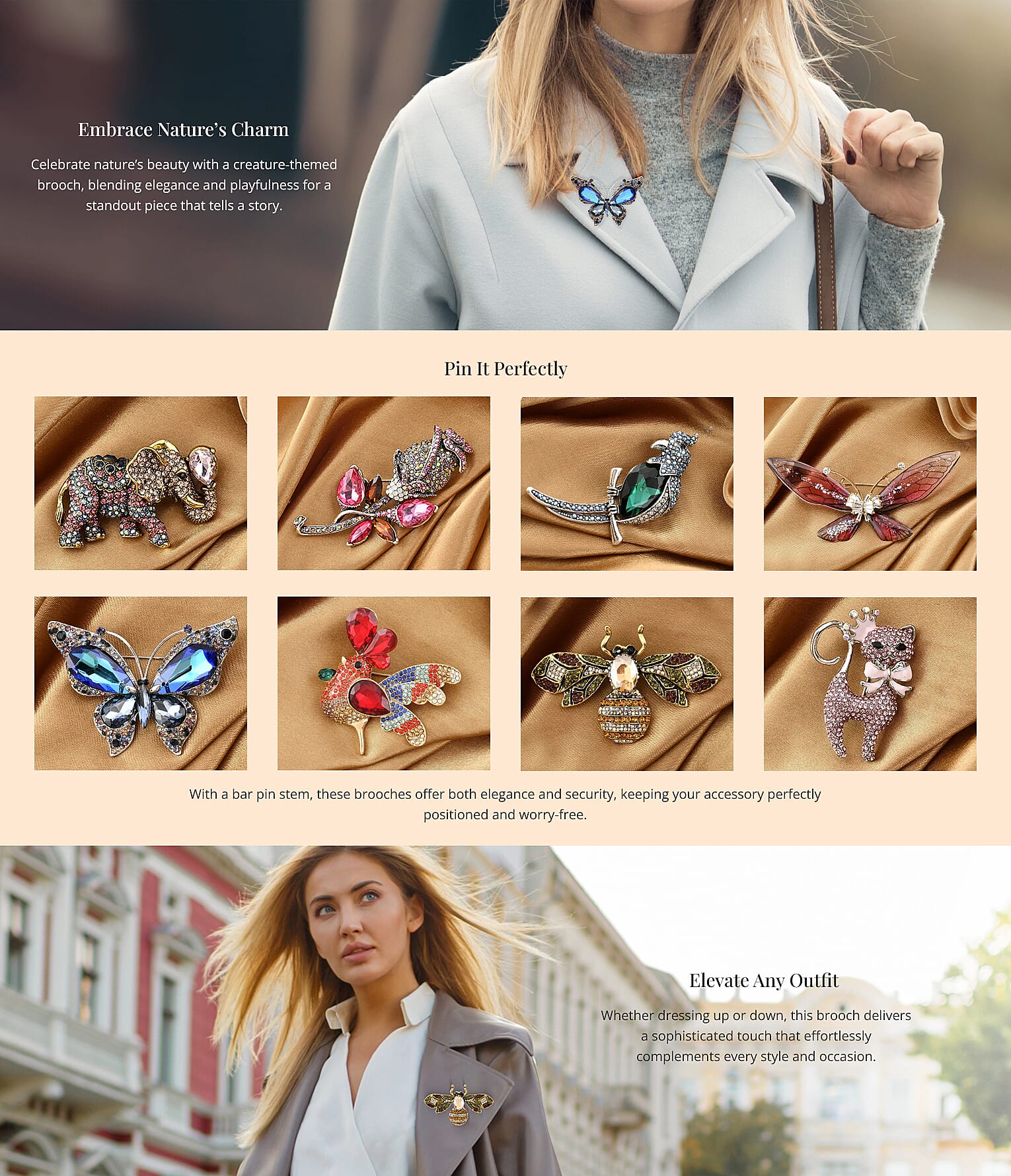 Color Austrian Crystal Brooch in Silvertone Banner